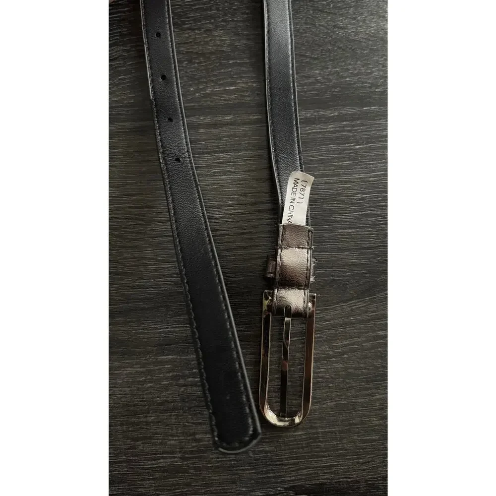 Womens Metallic Silver Grey Silver Tone Hardware Slim Belt‎ L